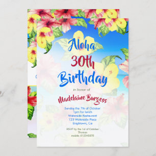 Tropical Flower 30th Birthday Beach Aloha Invitation