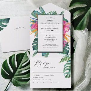 Tropical Flower 50th Wedding Anniversary All In One Invitation