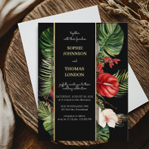 Tropical flower and leaves dark watercolor wedding