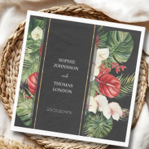 Tropical flower and leaves dark watercolor wedding