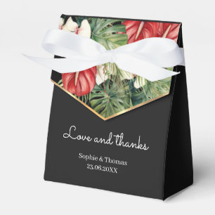 Tropical flower and leaves dark wedding favour box
