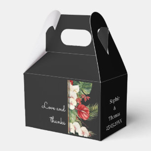 Tropical flower and leaves dark wedding favour box