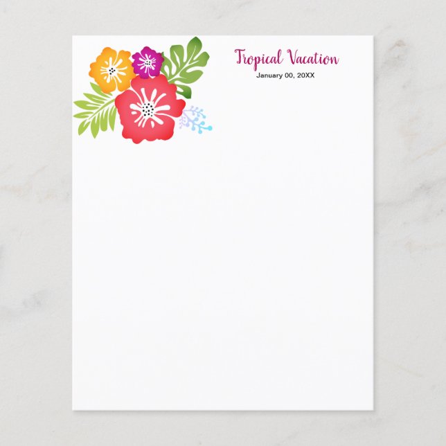 Tropical Flower and Leaves Scrapbooking Paper (Front)