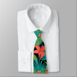 Tropical flower and palm leaf Hawaiian colourful Tie<br><div class="desc">A vibrantly coloured tropical print featuring tropical flowers and palm leaves on a black background. In colours of purple,  turquoise,  orange,  green and black. Numbers are optional.</div>