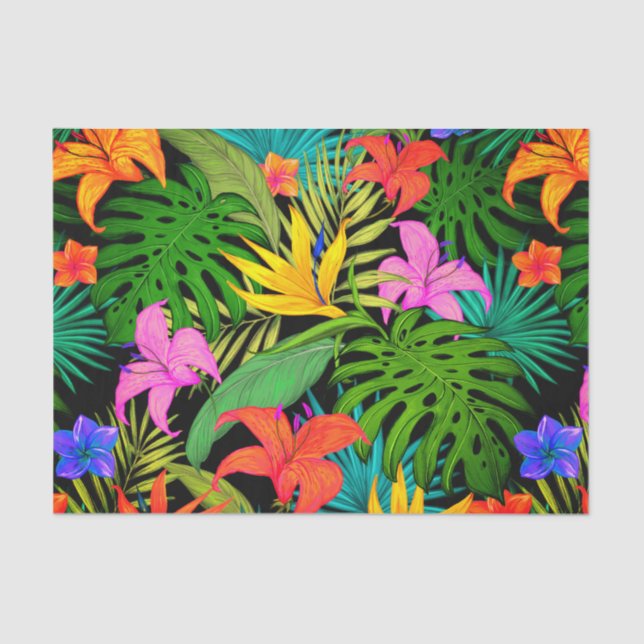 Tropical flower and palm leaf Hawaiian colourful Tissue Paper (Front)