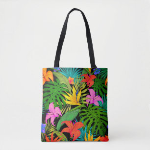Tropical flower and palm leaf Hawaiian colourful Tote Bag