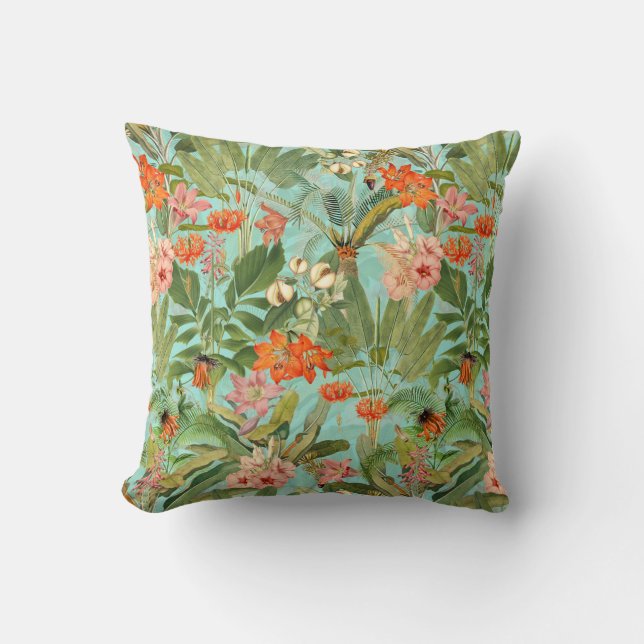 Tropical Flower And Palm Rainforest Throw Pillow (Front)
