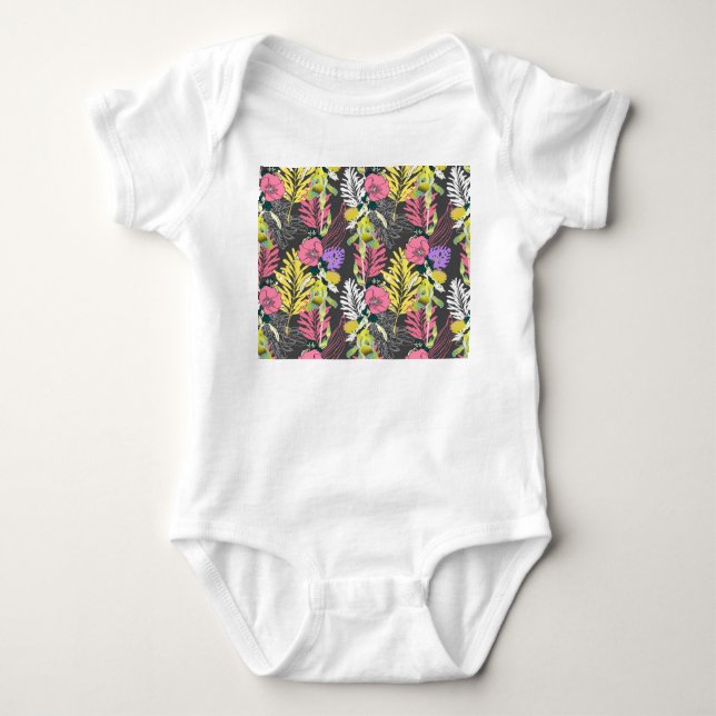 Tropical Flower Art: Original Pattern. Baby Bodysuit (Front)