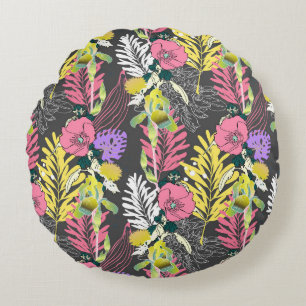 Tropical Flower Art: Original Pattern. Round Cushion