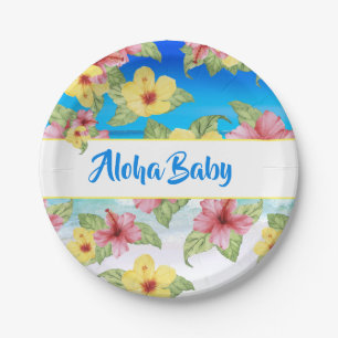 Tropical Flower Baby Shower Beach Aloha Paper Plate