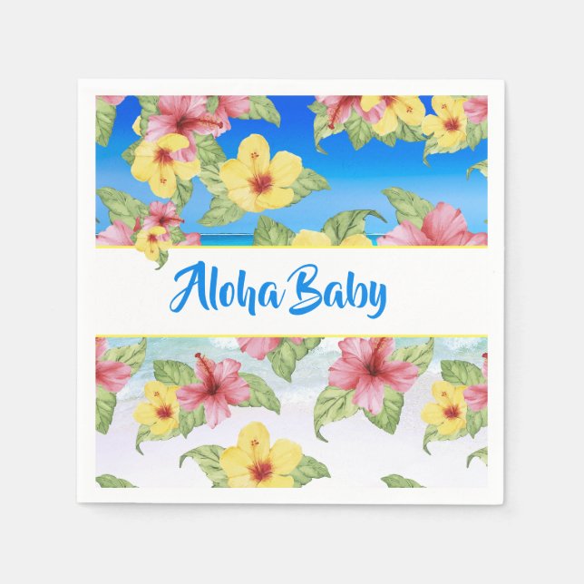 Tropical Flower Baby Shower Hibiscus Napkin (Front)