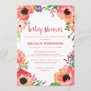 TROPICAL FLOWER baby shower invitations