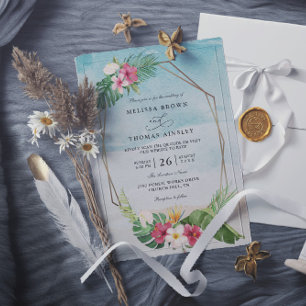 Tropical Flower Beach Elegant QR Code Wedding Invitation
