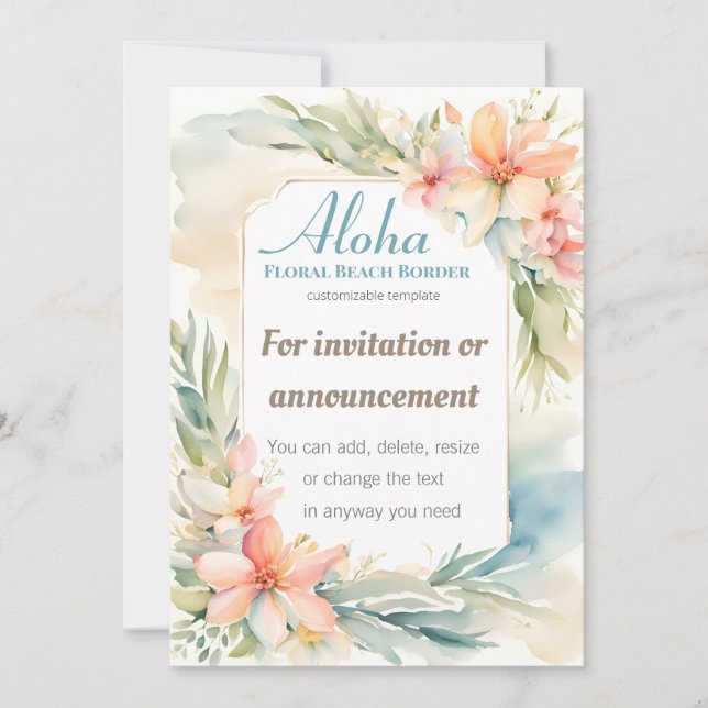 Tropical Flower Beach  Invitation Template (Front)