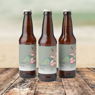 Tropical Flower Beach Wedding Beer Bottle Label