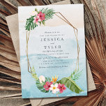 Tropical Flower Beach Wedding Invitation<br><div class="desc">Set the tone for your beach wedding with this tropical flower beach wedding invitation. Its gorgeous design captures the beauty of the beach with a soft watercolor background of sand and the ocean with a border of tropical flowers and leaves. Perfect for a beach destination wedding, this invitation will add...</div>