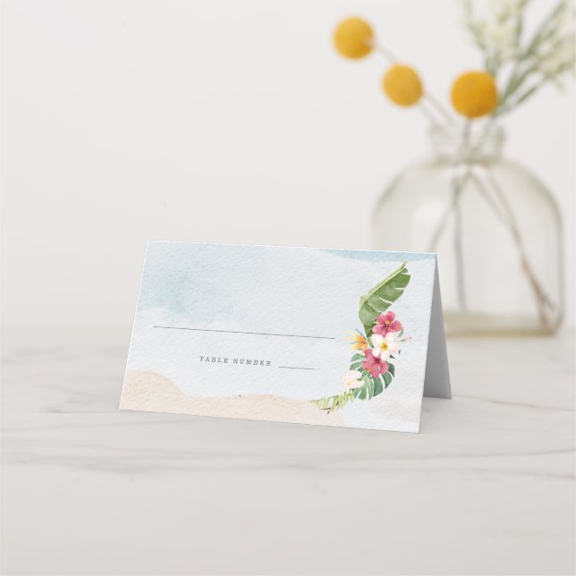 Tropical Flower Beach Wedding Table Place Card (Front)
