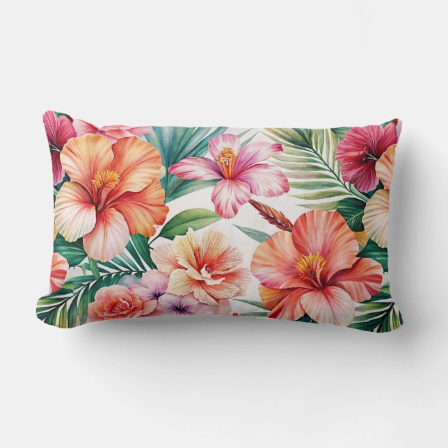 Tropical Flower Bliss Red Pink Orange Throw Pillow (Front)