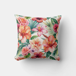 Tropical Flower Bliss Red Pink Orange Throw Pillow