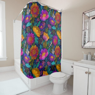 Tropical Flower Blossoms Bright Floral Pattern  Shower Curtain