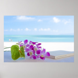 Tropical flower by the beach poster
