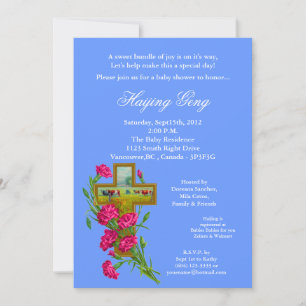 Tropical Flower Cross Baby Shower Invitation B7