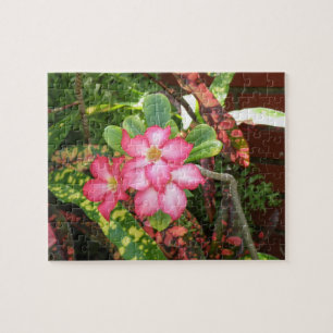 Tropical flower fiesta - vivid pink jigsaw puzzle
