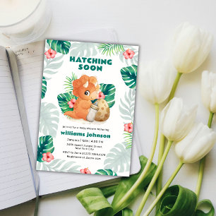 Tropical Flower Hatching Dinosaur Baby Shower Invitation