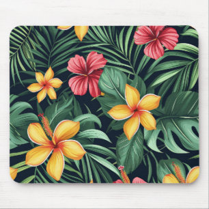 Tropical Flower Hibiscus Seamless Pattern Mouse Mat