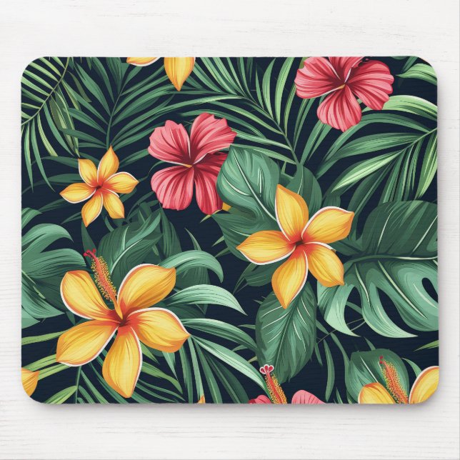 Tropical Flower Hibiscus Seamless Pattern Mouse Mat (Front)