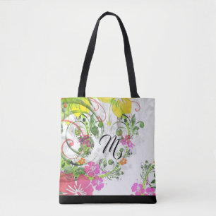 Tropical flower hibiscus tote bag