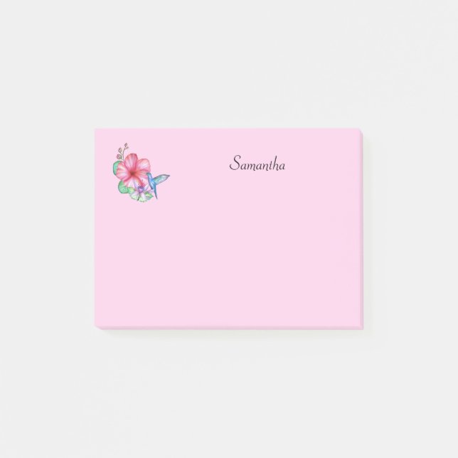 Tropical Flower Hummingbird Personalised Post-it Notes (Front)