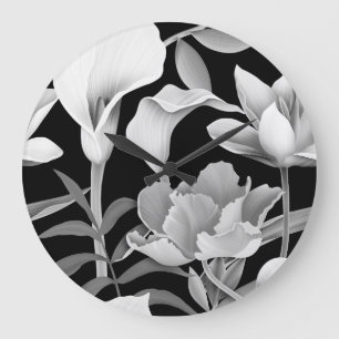 Tropical Flower Leaf: Seamless Pattern Large Clock