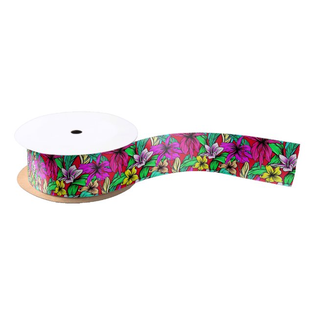 Tropical Flower Mix Thunder_Cove Satin Ribbon (Spool)