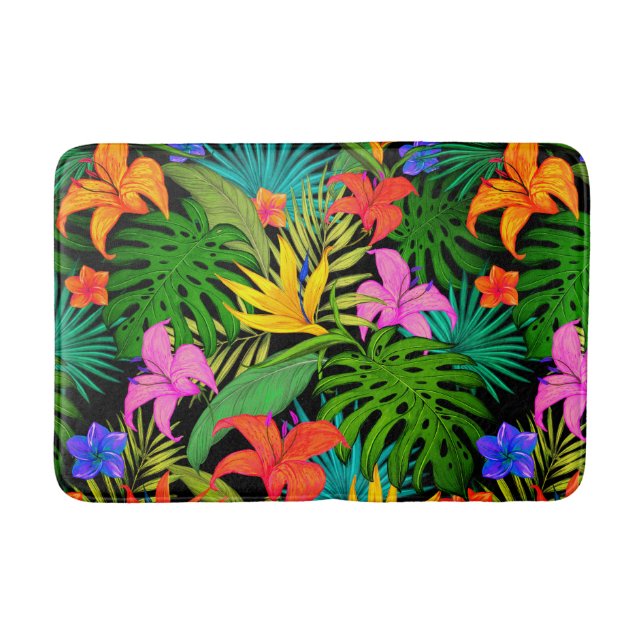 Tropical flower monstera leaf Hawaiian colourful  Bath Mat (Front)