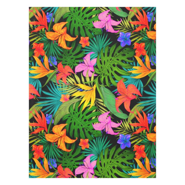 Tropical flower monstera leaf Hawaiian colourful  Tablecloth (Front)