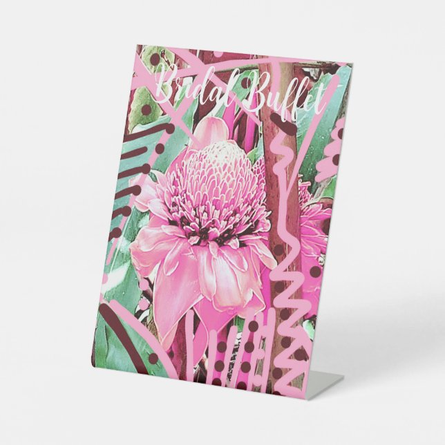 Tropical Flower of Life Wedding Bridal Buffet Pedestal Sign (Front)