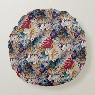 Tropical Flower Pattern in Soft Colours Round Cushion