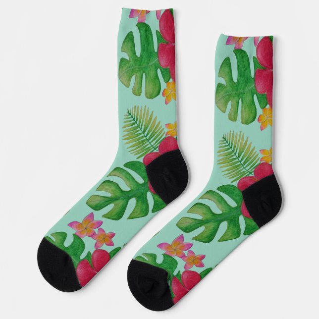 Tropical flower pattern socks (Left)