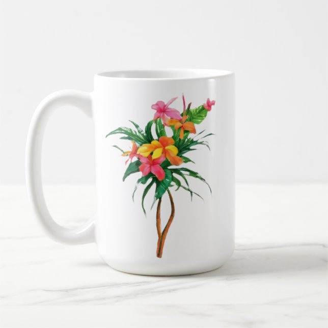 Tropical flower pink yellow coffee mug (Left)
