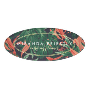 Tropical Flower Plant Gold Frame Wedding Planner Name Tag