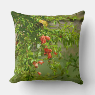 Tropical Flower Print Green Orange Floral Design Cushion