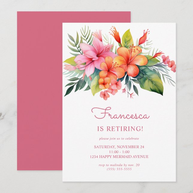 Tropical Flower Retirement Party Invitation (Front/Back)