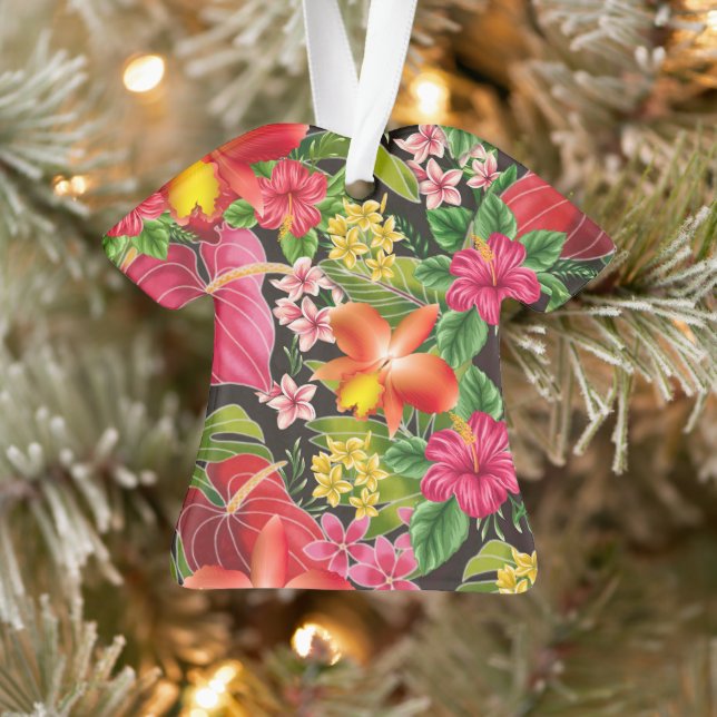 Tropical Flower Retro Aloha Shirt Print Ornament (Tree)