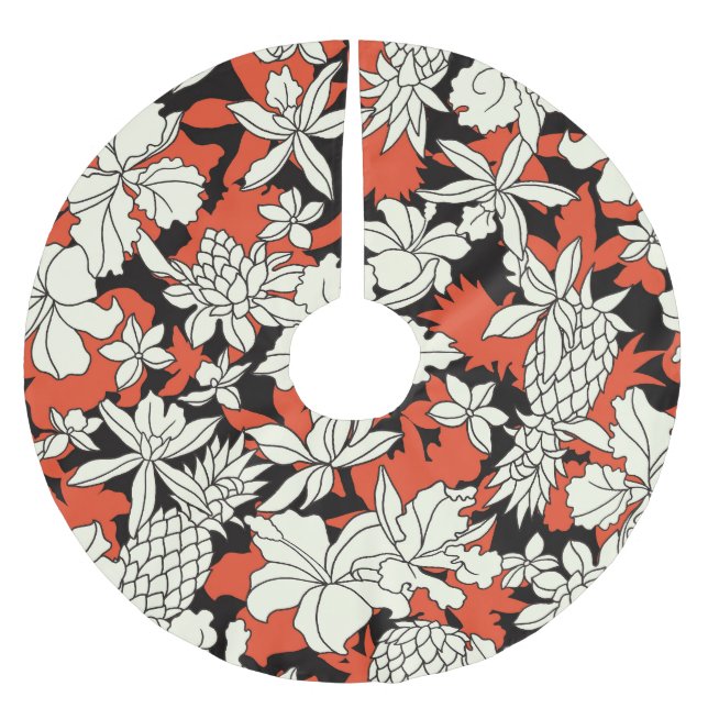 Tropical Flower Seamless Exotic Pattern Brushed Polyester Tree Skirt (Front)