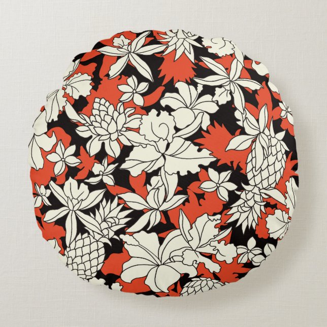 Tropical Flower Seamless Exotic Pattern Round Cushion (Front)