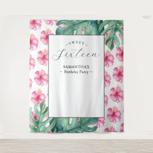Tropical Flower Sweet 16 Birthday Party Background Tapestry