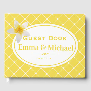 Tropical Flower & Trellis Pattern   Yellow Wedding Guest Book