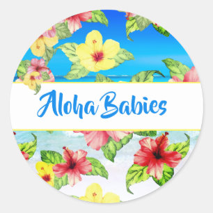 Tropical Flower Twins Aloha Baby Shower Beach Classic Round Sticker