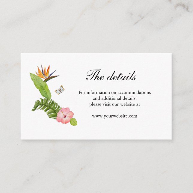 Tropical Flower wedding details Enclosure Card (Front)